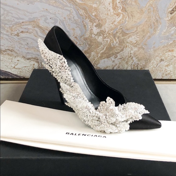 New Balenciaga Talin Slash Crystal BlackPump Heels - Picture 5 of 8